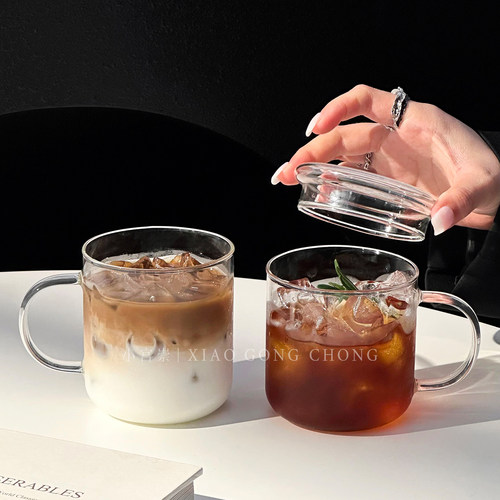 ins风高硼硅耐热玻璃杯家用带把手咖啡杯水杯牛奶杯拿铁杯果汁杯