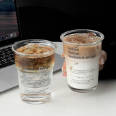 ins风反口透明玻璃杯高级感字母咖啡杯大容量冷饮杯果汁杯牛奶杯
