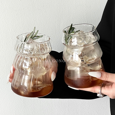 小众复古竖纹圣诞树玻璃杯冷饮杯