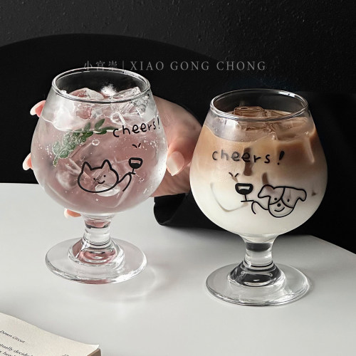 ins风韩式可爱小狗玻璃杯高脚杯