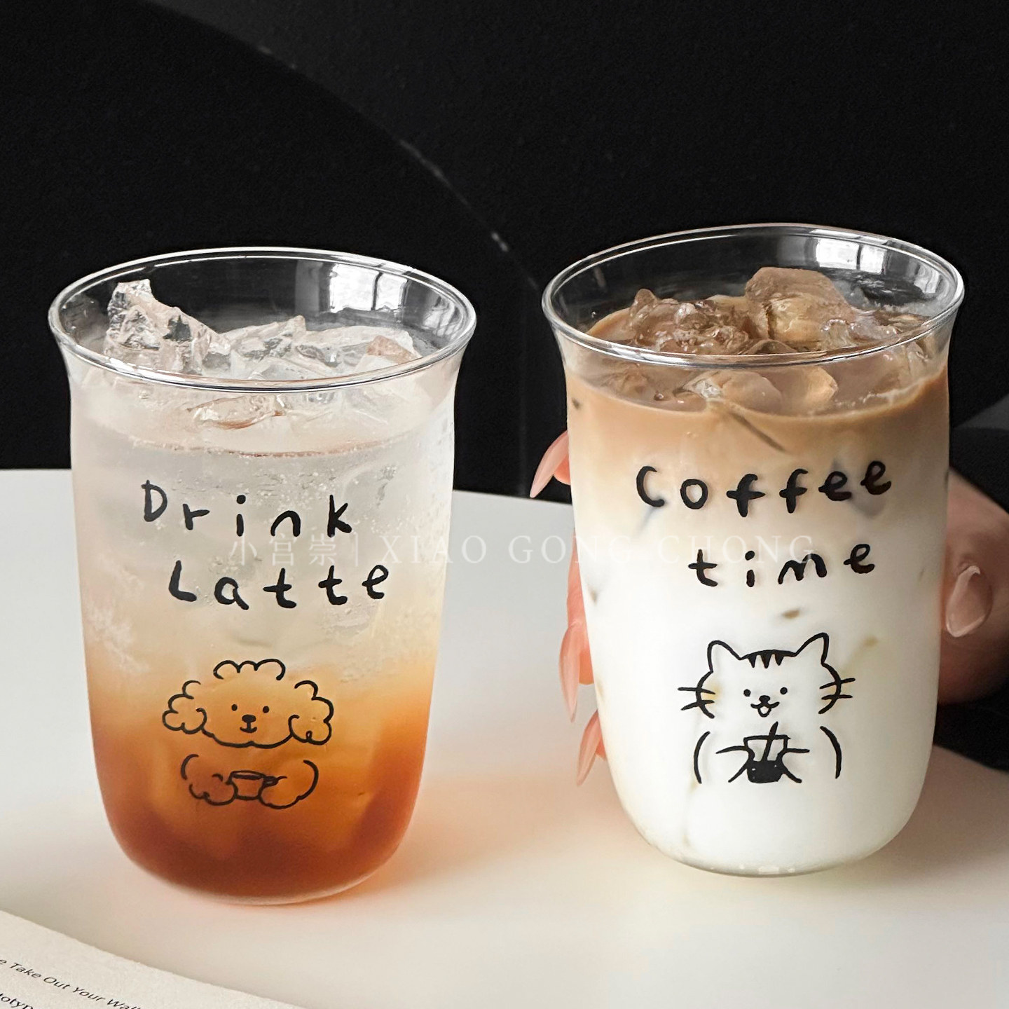 高颜值萌宠猫狗高硼硅玻璃奶茶杯