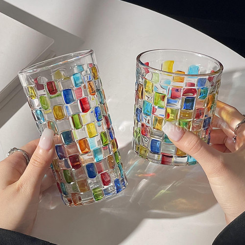 ins风小众彩绘中古藤编玻璃杯子