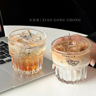 ins风原创可爱猫狗玻璃杯家用牛奶杯拿铁咖啡杯早餐燕麦杯喝水杯