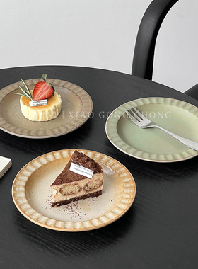 法式复古甜品碟子陶瓷盘蛋糕盘高颜值粗陶餐具精致下午茶点心盘子
