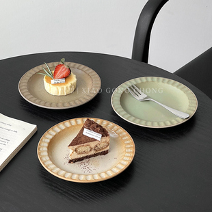 法式复古甜品碟子陶瓷盘蛋糕盘高颜值粗陶餐具精致下午茶点心盘子