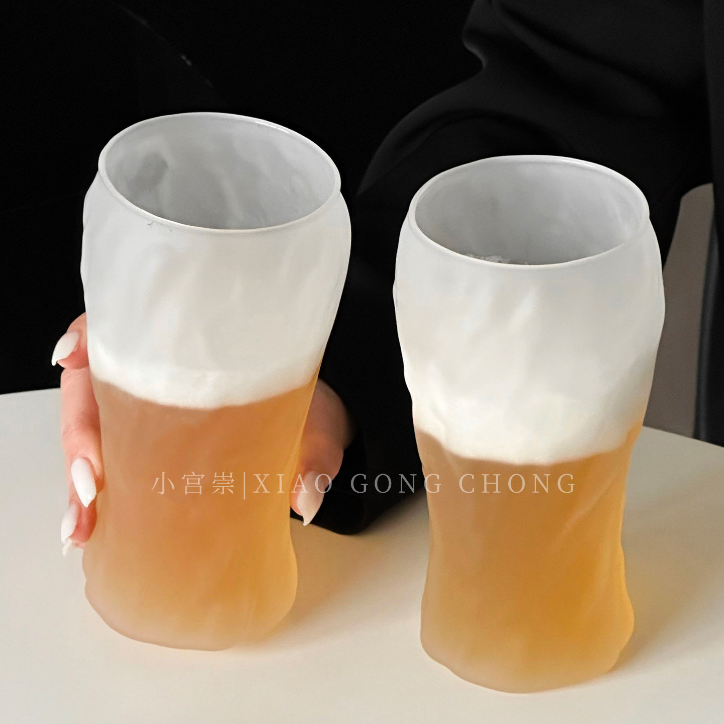 高颜值磨砂水纹玻璃啤酒杯咖啡杯