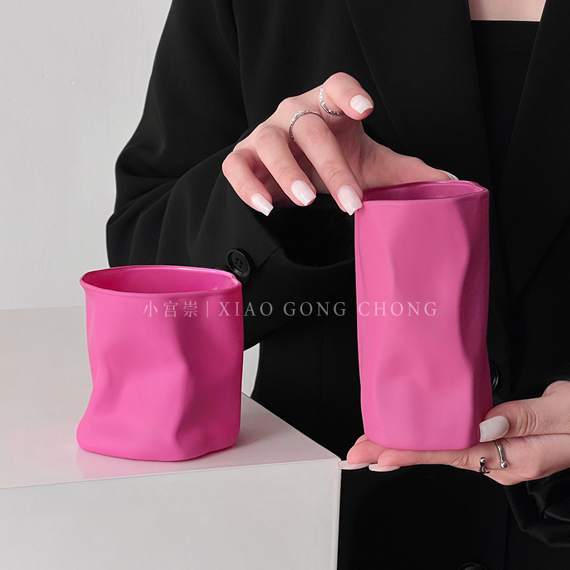 ins风家用少女心玫红玻璃扭扭杯