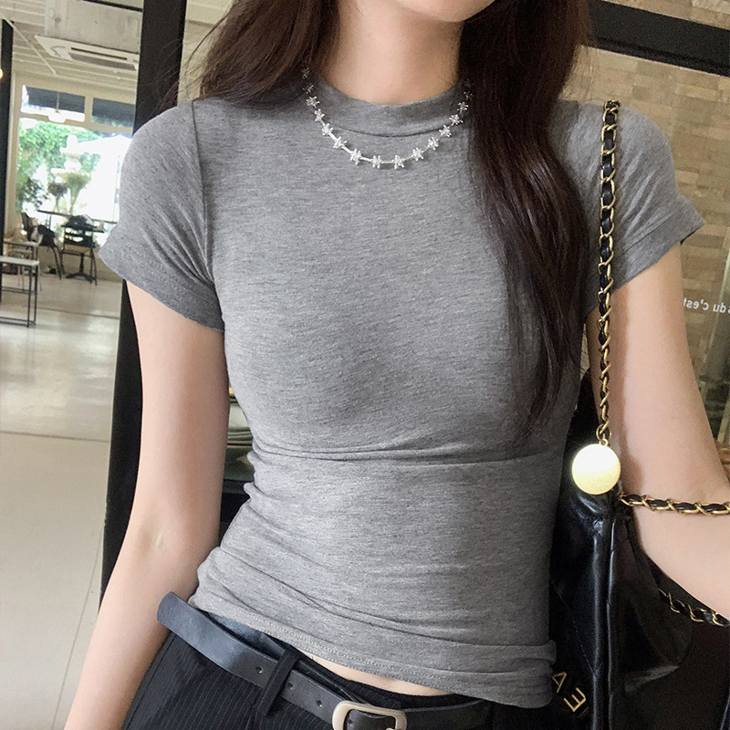 韩系掐腰设计感短袖T恤女