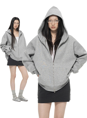 Archivum 灰色宽松大廓形感连帽套头卫衣女空气层oversize厚外套