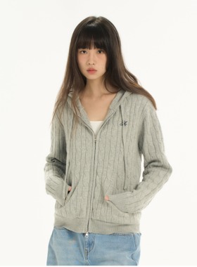 Archivum 连帽麻花针织衫设计感双拉链外套修身显瘦上衣潮女秋