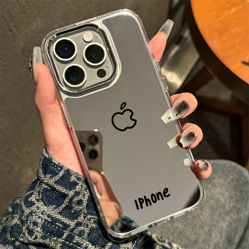 新款iPhone16手机壳镜面补妆13promax带镜子15pro适用苹果14女华为pura70简约mate60pro电镀xsmax防摔保护套
