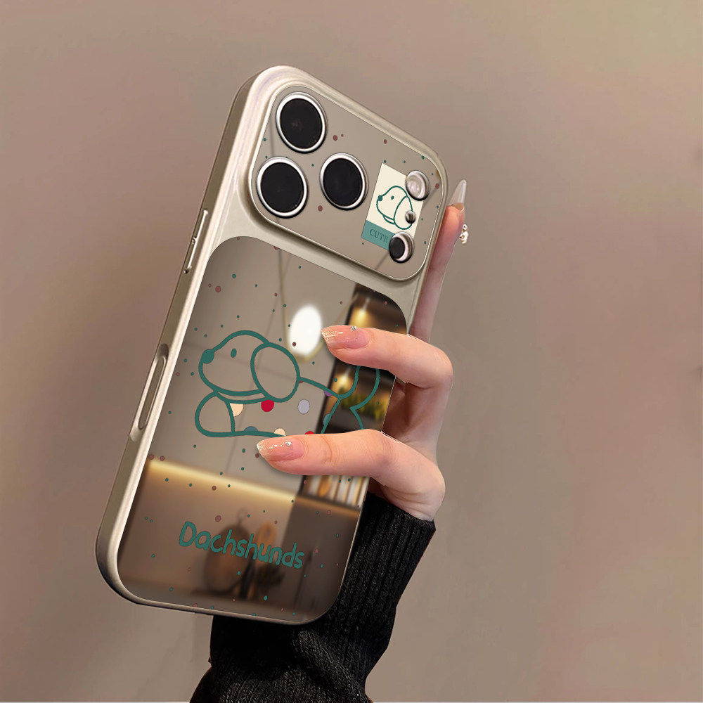 线条腊肠狗适用苹果17promax手机壳iPhone16pro新款16plus镜面15大视窗套硅胶14防摔13女款全包air秒变17高级