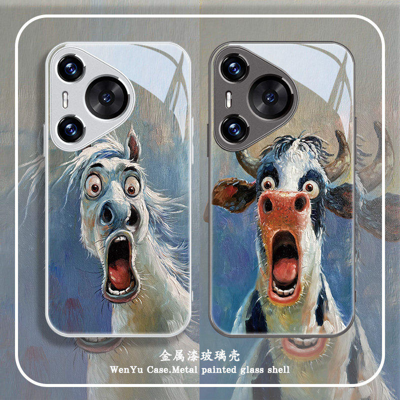 抽象牛马适用华为pura70手机保护壳马年mate80新年p70油画p60小马nova15情侣14搞怪13荣耀500新款400个性x60