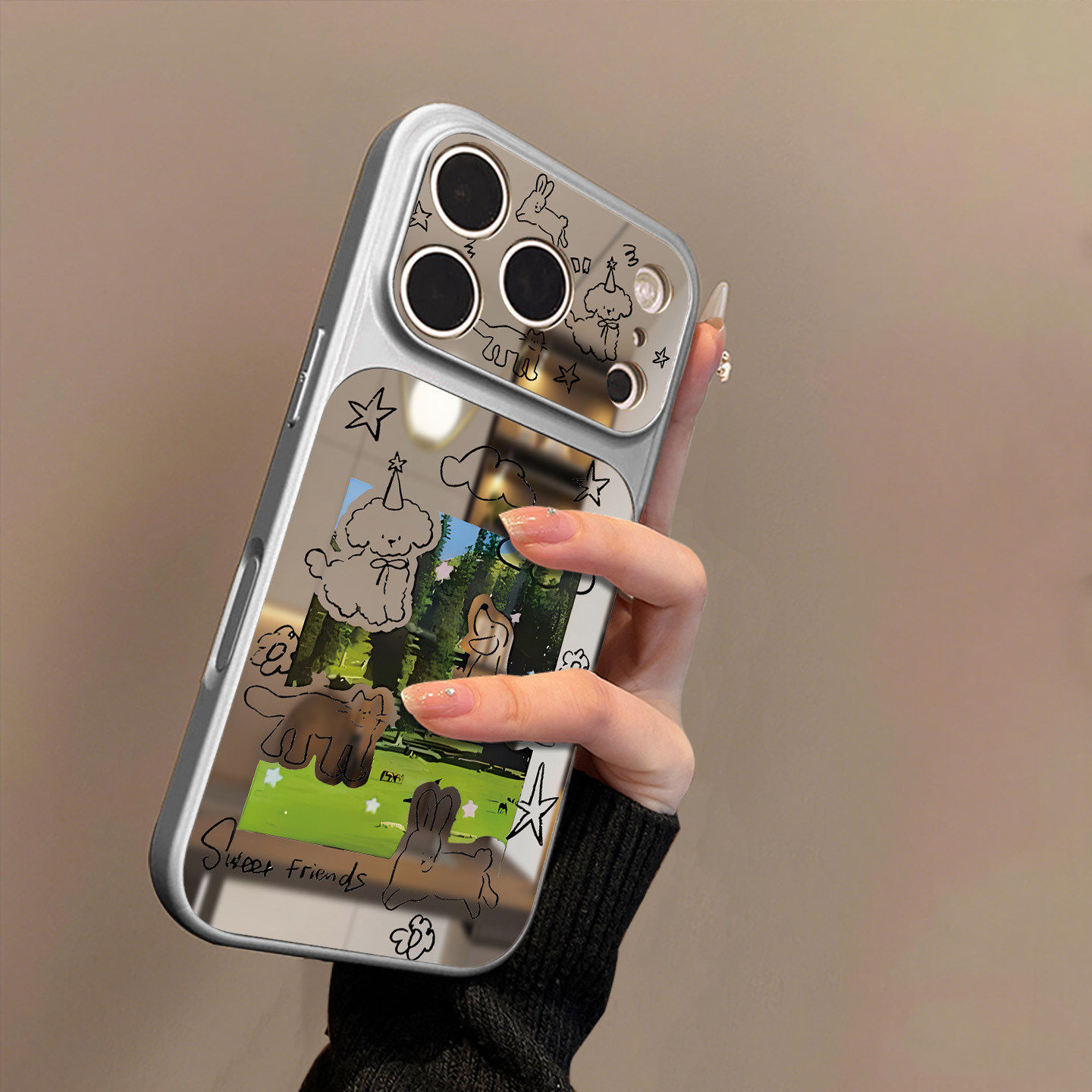 草地小狗适用苹果17promax手机壳iPhone16pro的新款15plus镜面14男13女款情侣air高级感外壳保护套全包边