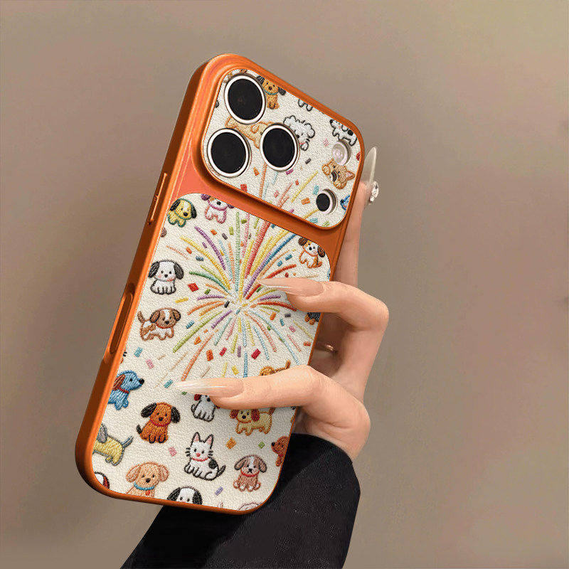 烟花小狗适用苹果17promax手机壳新款iphone16pro高级感15超好看13卡通14plus小羊皮12小众11男女17air保护套