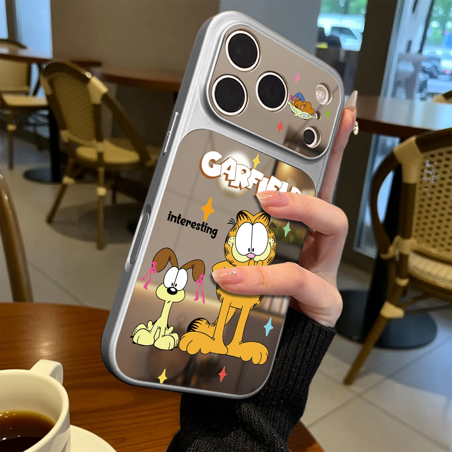 加菲猫适用苹果17promax手机保护壳iPhone16pro磁吸16plus镜面15女15plus防摔14promax情侣13Pro软壳14保护套