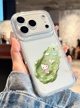 适用苹果17promax手机壳新款iPhone17绿色油画猫咪17pro全包16防摔15透明硅胶14高级感13小众12简约好看女款