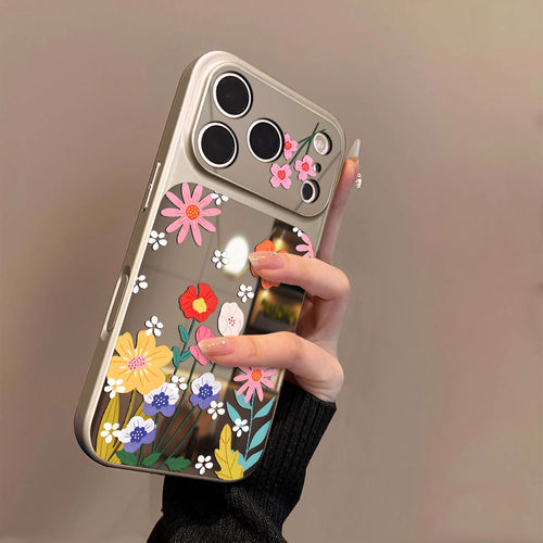 春日花簇适用苹果17手机保护壳iphone17promax磁吸新款16pro镜面15不撞款14plus带镜子13超好看air女秒变17大