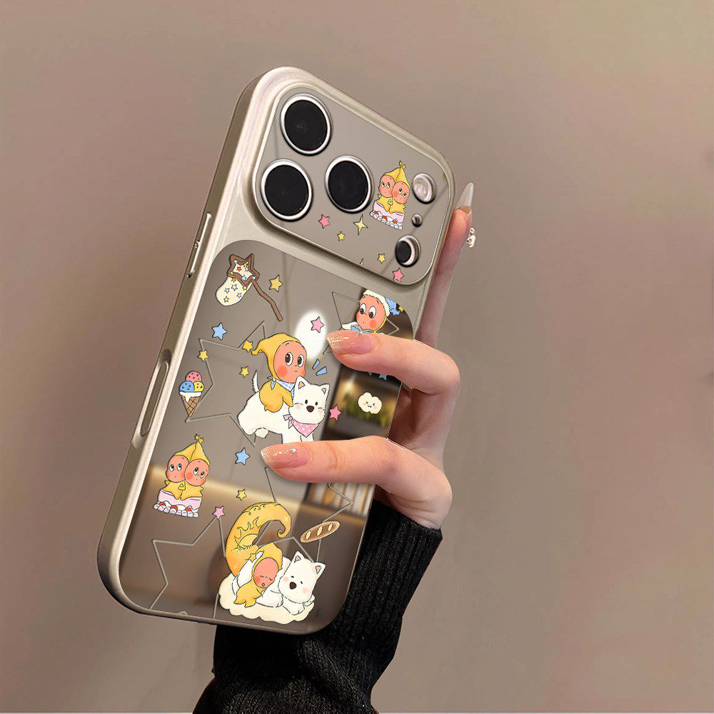 适用苹果17promax手机壳iPhone16pro新款16plus镜面15大视窗套硅胶14防摔13女款全包air秒变17高级狗狗星星