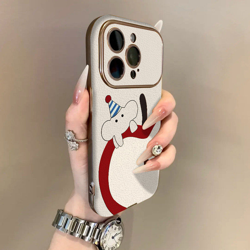 适用苹果17promax手机保护壳银灰电镀小羊皮质白iPhone16plus15pro新款14防摔13男12女款11高级可爱卡通苹果