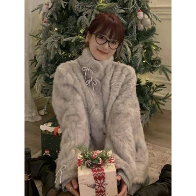 月影少女立领染尖环保皮草外套女秋冬季保暖短款皮毛一体毛毛大衣