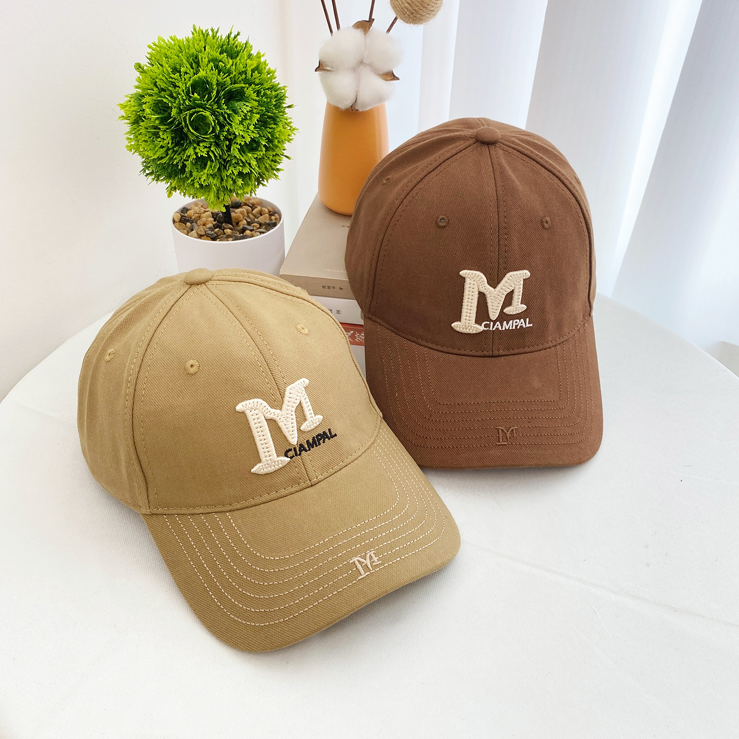 纯棉半硬顶棒球帽春秋款男字母刺绣鸭舌帽女大头围显脸小宽檐帽子