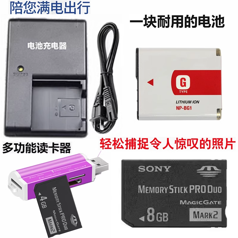 适用索尼照相机DSCW170 W200 W210 WX1 W220电池+充电器+8G内存卡