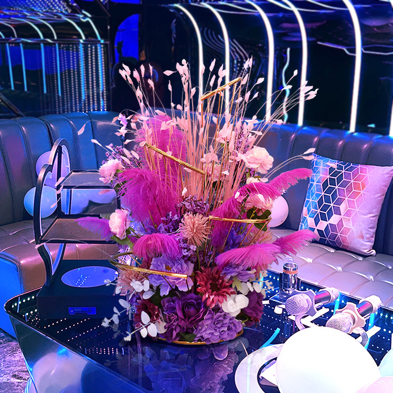 假花仿真花酒店酒吧KTV婚礼电镀螺旋桌花摆件羽毛装饰桌面摆台花