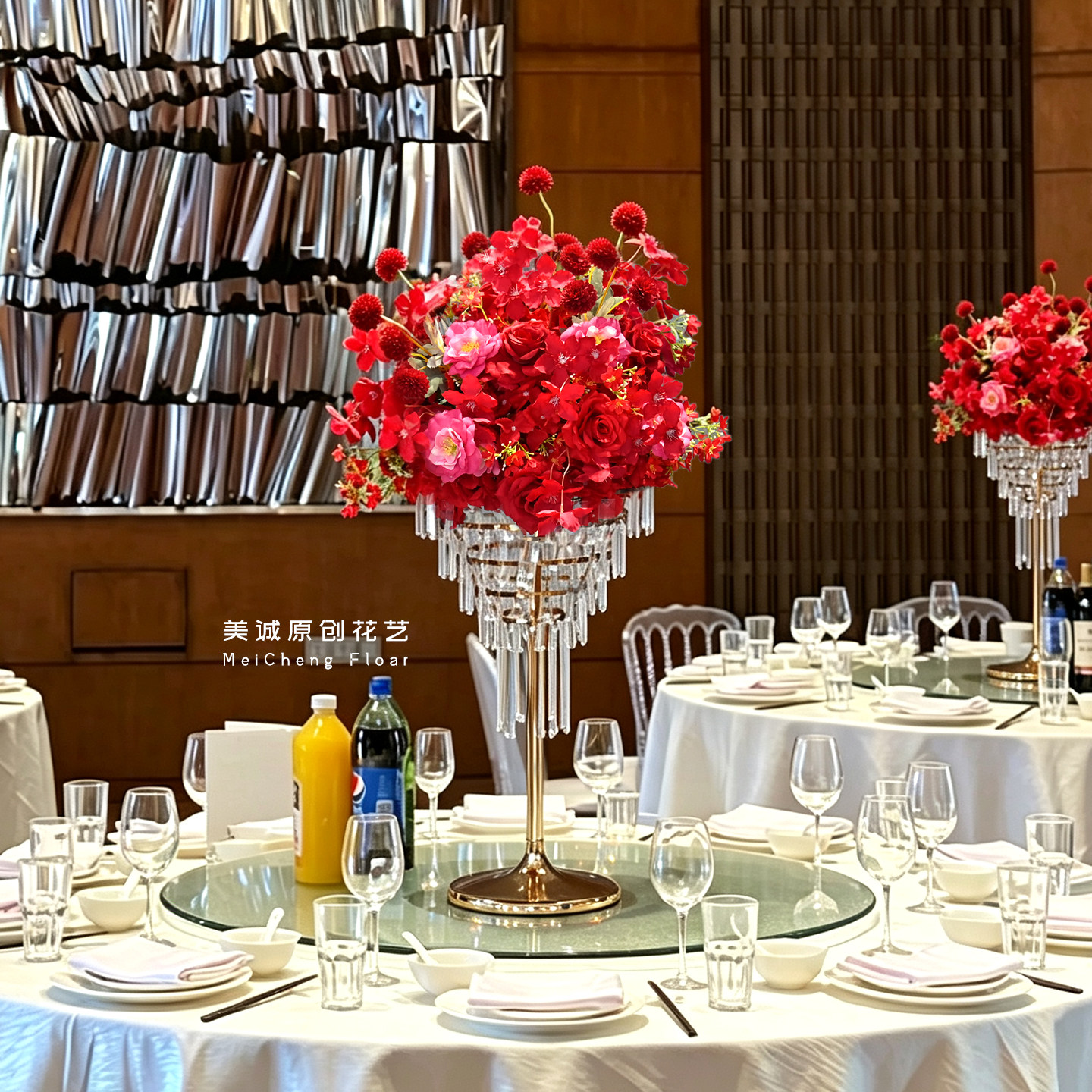 婚礼堂酒店宴会水晶仿真桌花