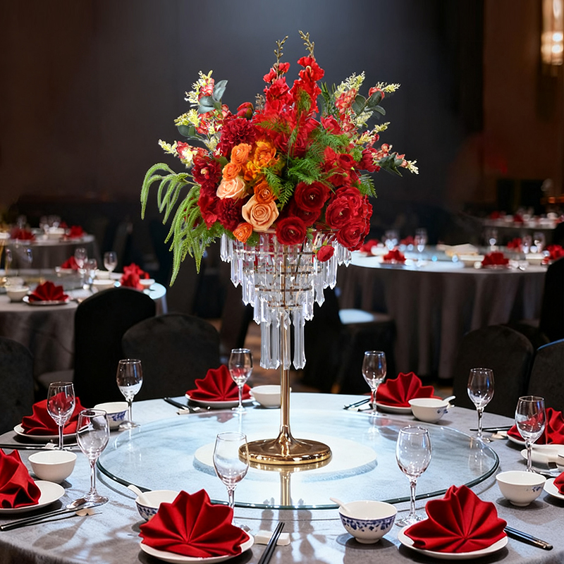 婚庆婚礼水晶花器桌花仿真花摆件宴会餐桌花摆花桌面装饰假花花球