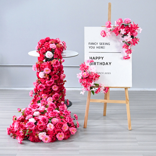 仿真花生日布置装饰网红拍照瀑布桌花包厢宴会餐桌摆花玫红色假花