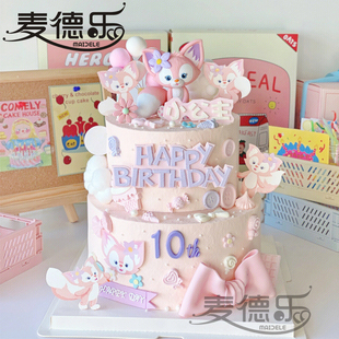 上海网红半翻糖装 饰琳娜贝儿女宝公主百日宴百天周岁满月生日蛋糕