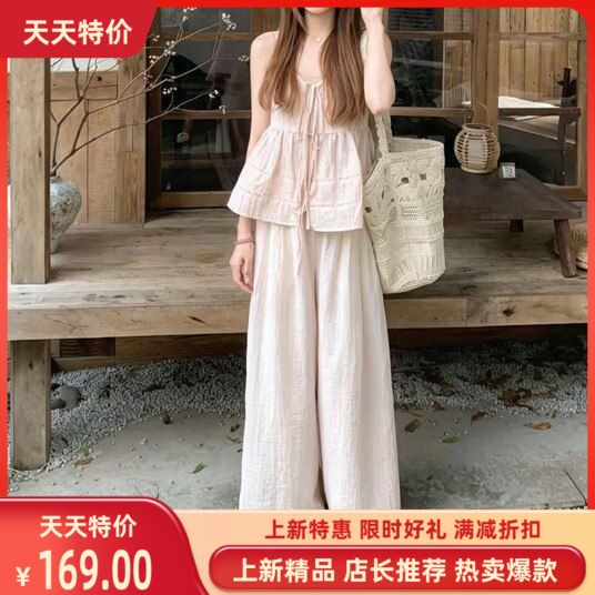 温柔风时尚套装女领系带上衣巨