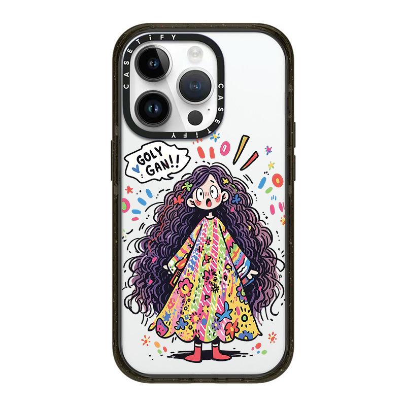 CASETi新款涂鸦手绘卷头发女孩卡通可爱苹果15pro适用iPhone15/14