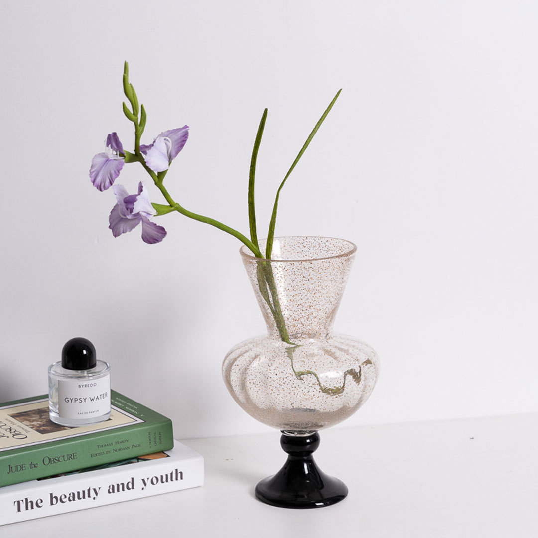 复古艺术家居花瓶玻璃高脚法式