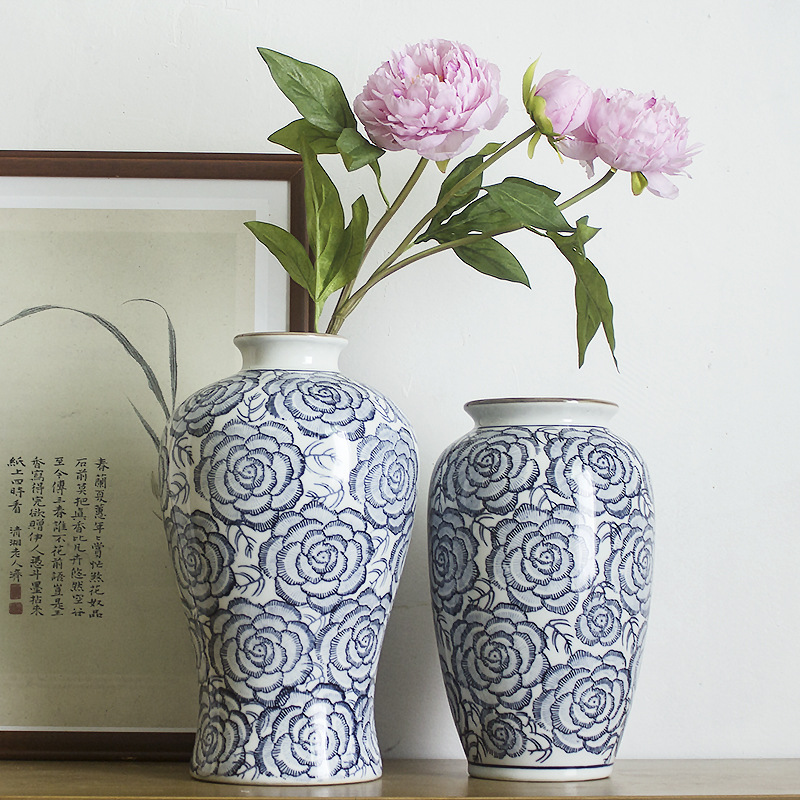 新中式家居花瓶陶瓷质感复古