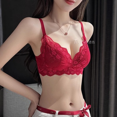 维多利性感内衣女红色本命年小胸聚拢上托显大结婚新娘文胸罩套装
