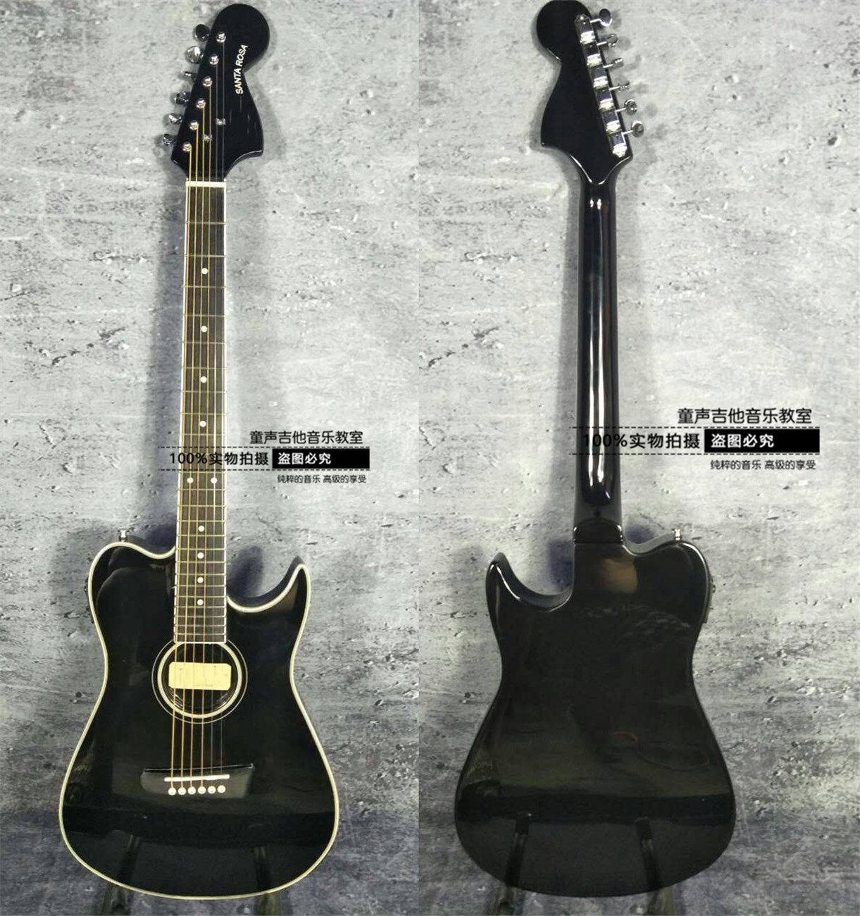 定制款beyond黄家驹同款早期 santa rosa 黑色电箱薄体实木吉他