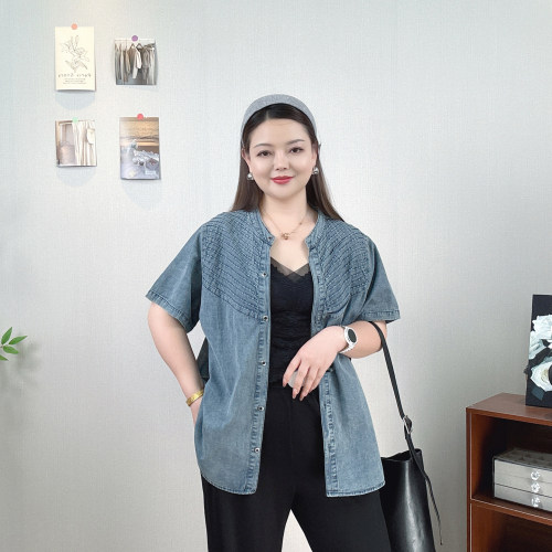 夏季牛仔衬衫女大码宽松显瘦上衣