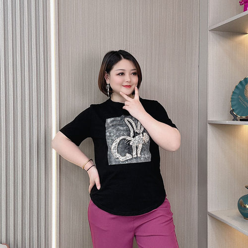 2025春款短袖T恤女大码显瘦上衣
