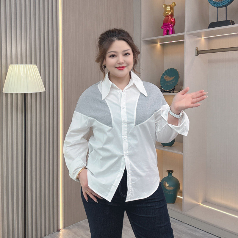 气质别致撞色拼接女装大码衬衣上衣春秋新款休闲舒适显瘦长袖衬衫,女装/女士精品,大码内搭,淘宝优惠券,粉丝福利购,淘宝优惠卷