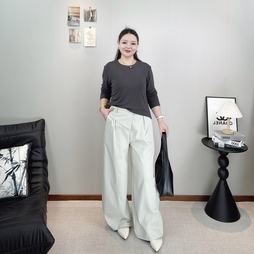 设计感大码女装松紧高腰阔腿裤女