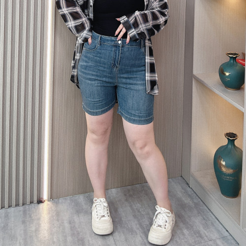 2025夏季大码牛仔短裤女显瘦百搭
