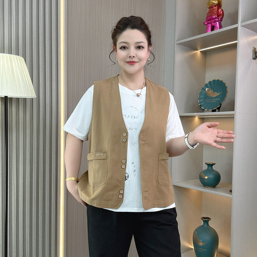 无袖马甲女大码坎肩上衣工装马夹