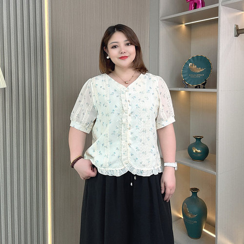 大码女装碎花衬衫夏季显瘦上衣