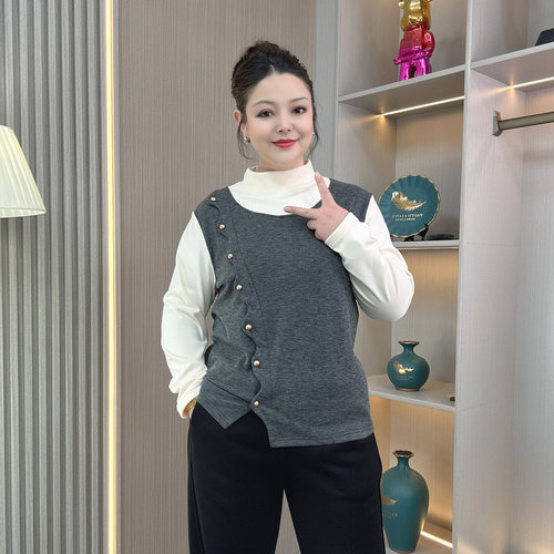 半高领加绒磨毛打底T恤衫女冬季