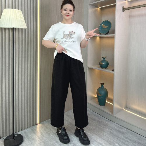 高腰阔腿裤女显瘦八分休闲奶奶裤