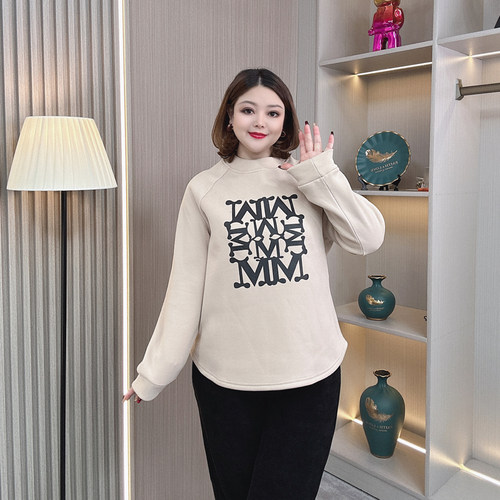 2025秋冬大码加绒保暖印花卫衣女