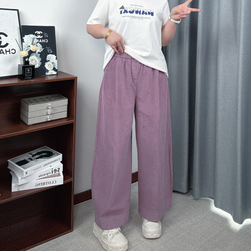 高腰阔腿裤女大码遮跨九分休闲裤