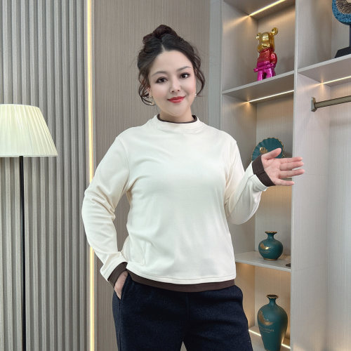 大码加厚双面德绒假两件打底衫